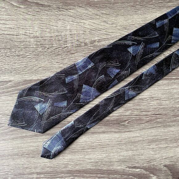 David Taylor Blue Black Silver Abstract Artsy Men's Neck Tie 57 x 4 Made in USA - Picture 2 of 6